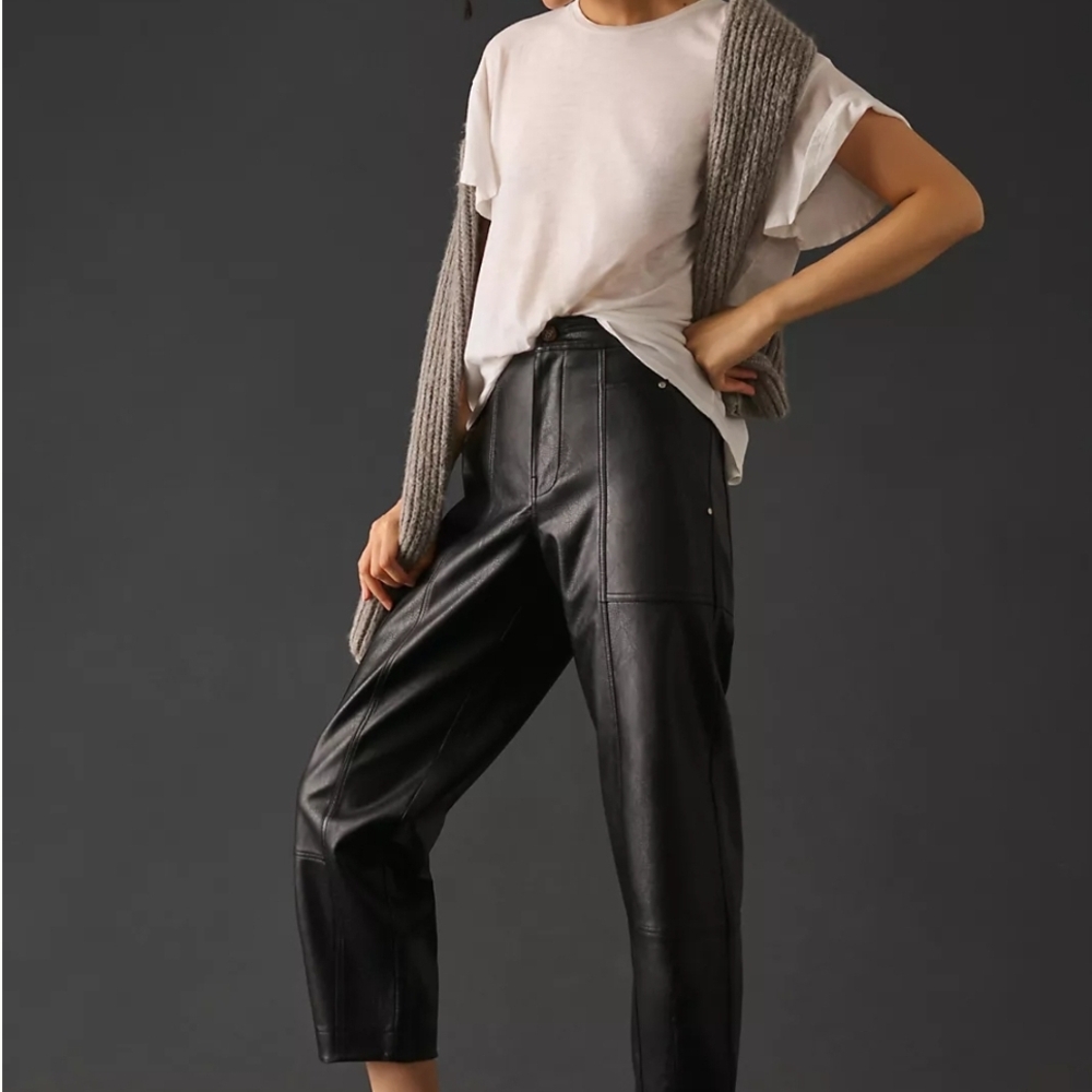Anthropologie Faux Leather Utility Cargo Black Pants